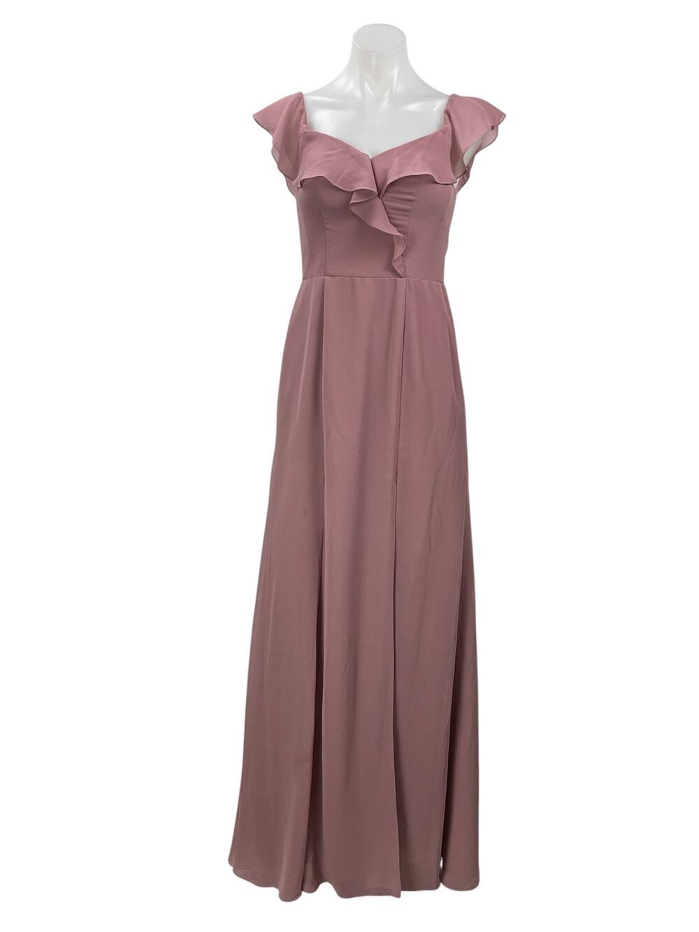 Azazie Pink Ruffle Flutter Sleeve Sweetheart Fit & Flare Bridesmaid Dress Size 8